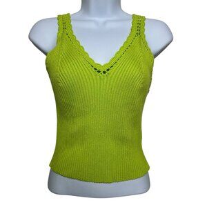 House of Harlow 1960 XS Lime Green Knit Cropped Tank Top Crochet Y2K Retro Boho